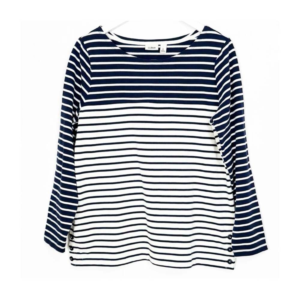 L.L. Bean Striped Button Top - Picture 1 of 6